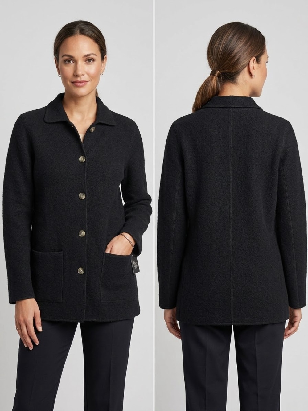 Charter Club Black Button-Front Pea Coat